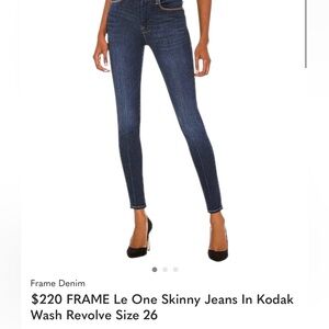 $220 FRAME Le One Skinny Jeans In Kodak Wash Revolve Size 26